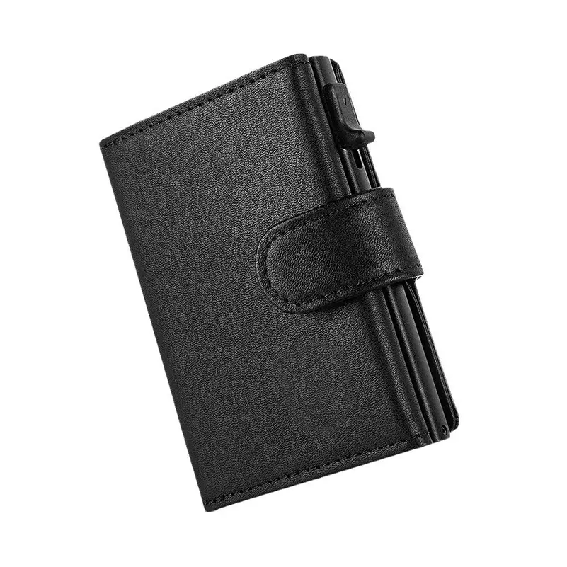 Genuine leather wallet alternative view - Manufacturing precision for wholesale luxury accessory factory showing aluminum frame design