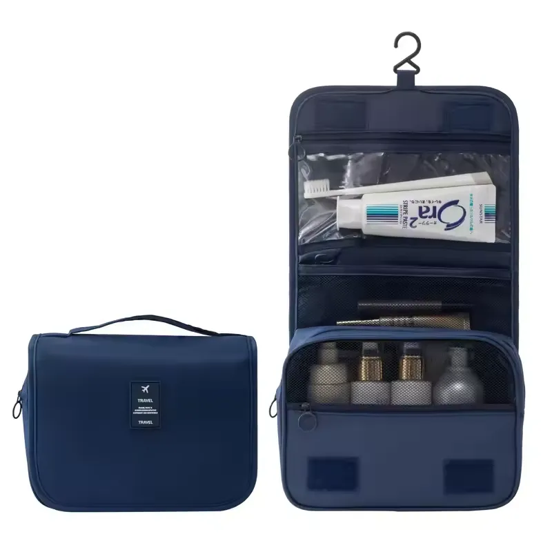Navy blue option - Professional travel toiletry bag with handle and hook for wholesale distribution