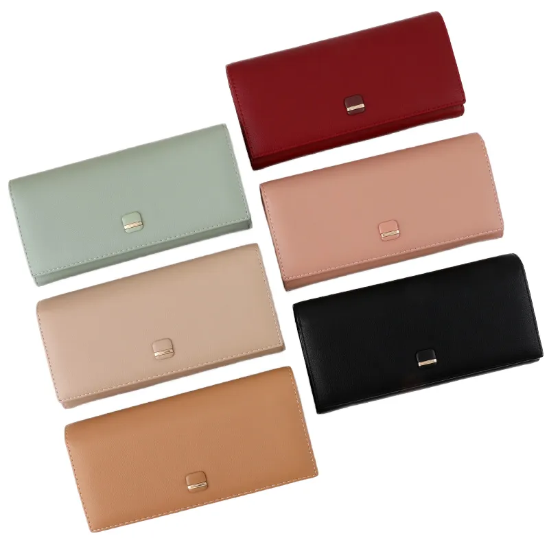 Front view of assorted colors long PU wallet set from Dongguan OEM factory