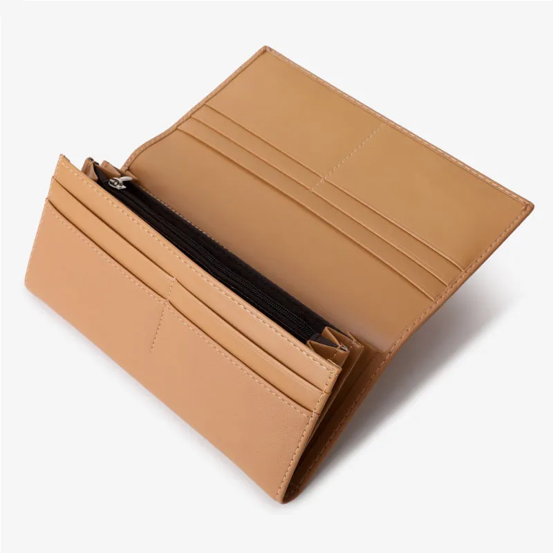 Detail view of meticulous edge stitching on premium fashion PU wallet
