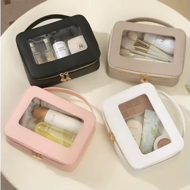 4-color PU cosmetic bag set - Black, beige, pink, white collection for wholesale distribution