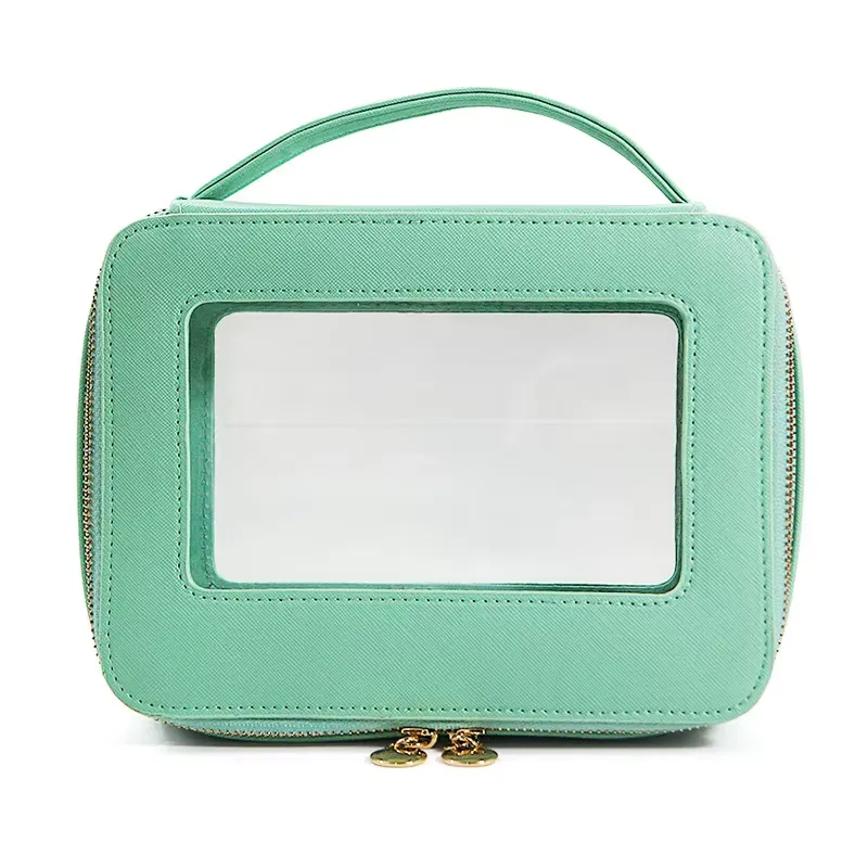 Mint green PVC cosmetic bag - Vibrant color with transparent window for promotional manufacturing