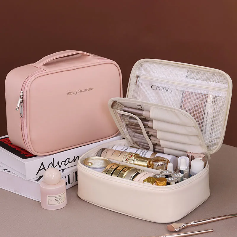 Pink and beige cosmetic bag set - Color variations for wholesale distribution