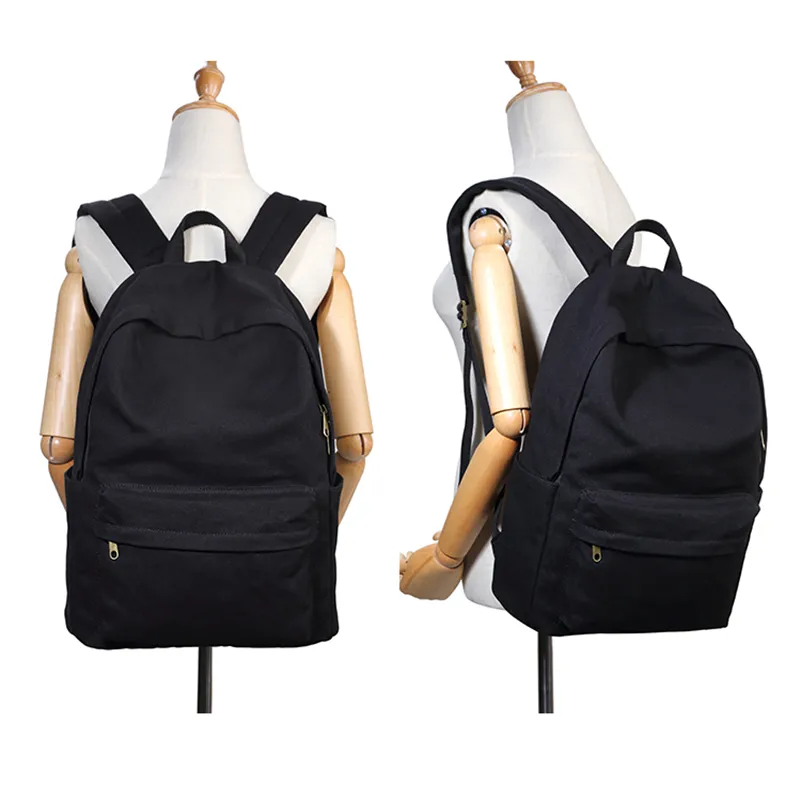 Custom canvas backpack displayed on mannequin back view