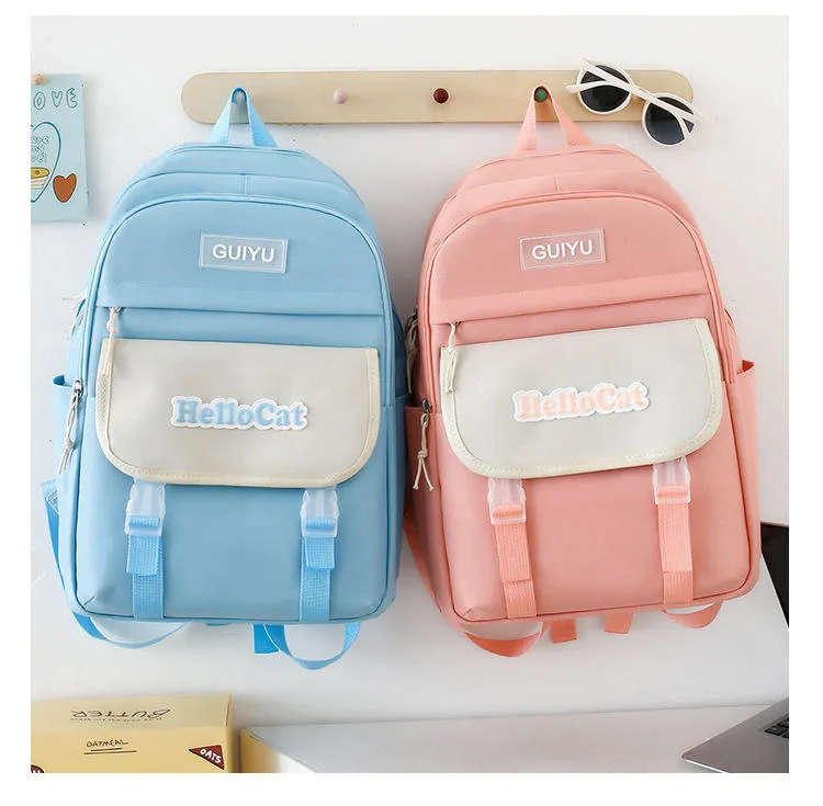 Front view of a custom blue and orange nylon rucksack