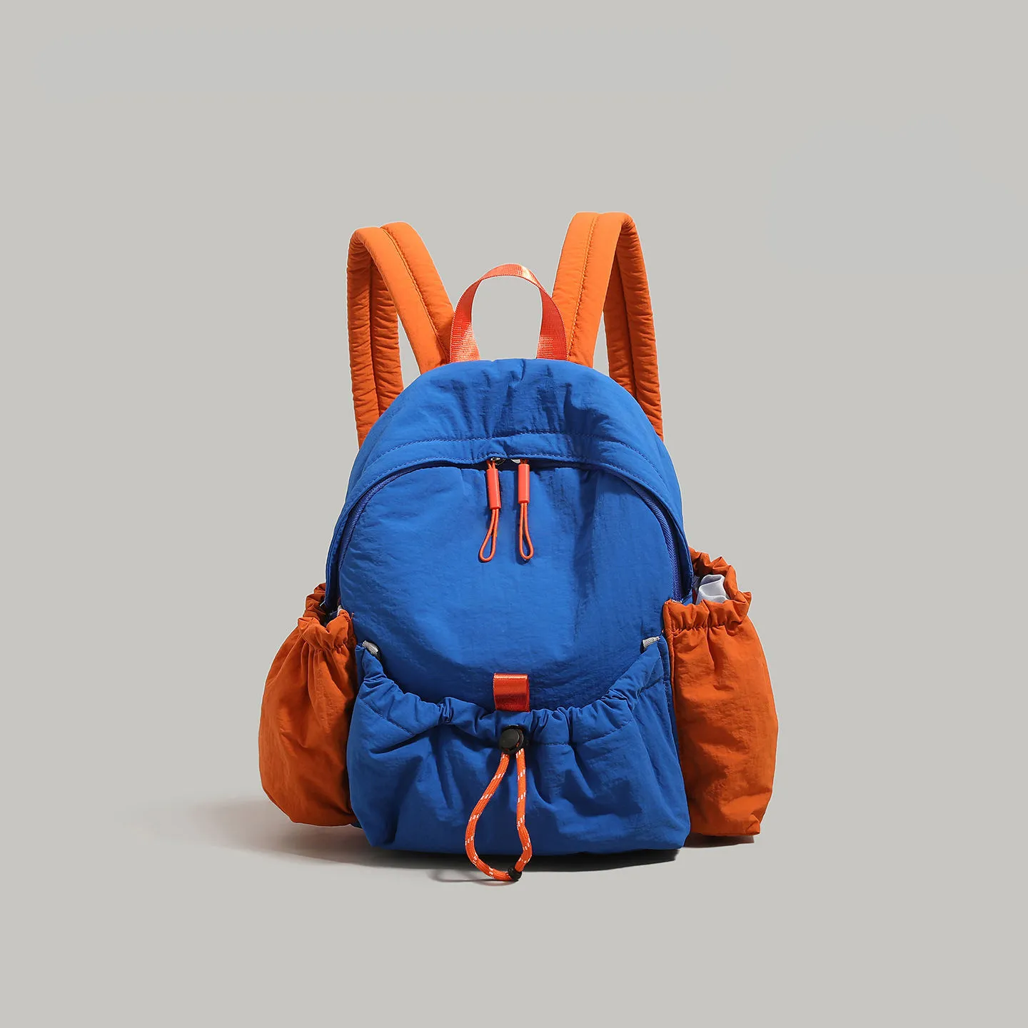 Custom blue and orange waterproof nylon backpack front view