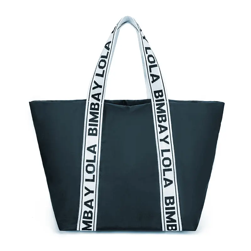 Tote bag manufacturer - Navy Binbarola tote with distinctive logo handles for custom OEM production