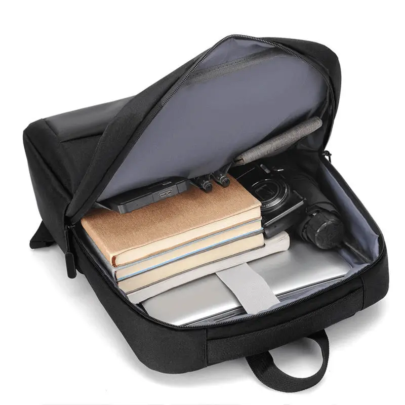 Interior view showing padded 17 inch laptop compartment and organizational pockets