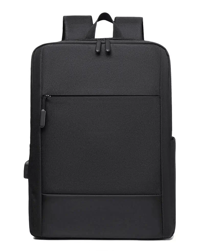 Close-up of USB charging port on professional black laptop backpack