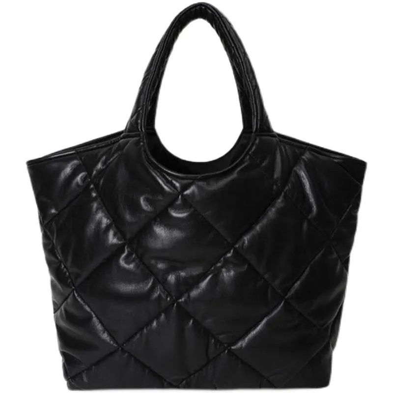 Leather tote bag manufacturer - Black quilted leather tote with diamond pattern for custom OEM production