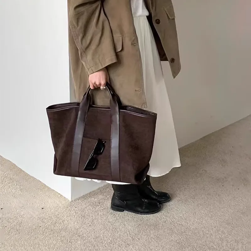 Dark brown suede tote - Luxury material for OEM orders
