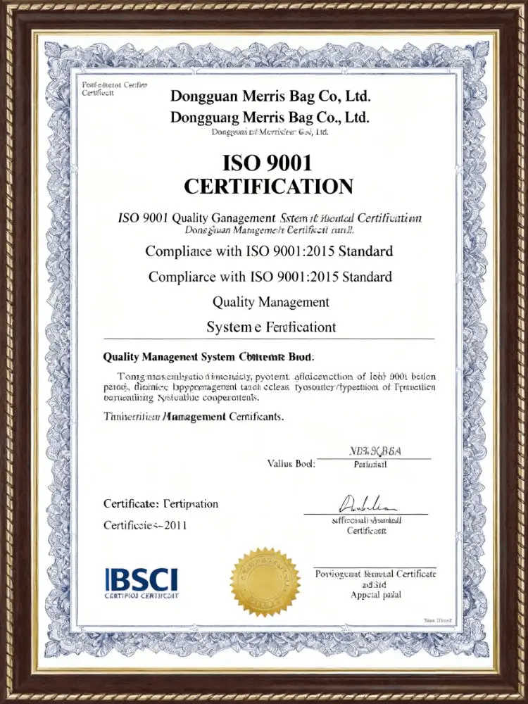 ISO 9001 Quality Management System Certified Bag Factory