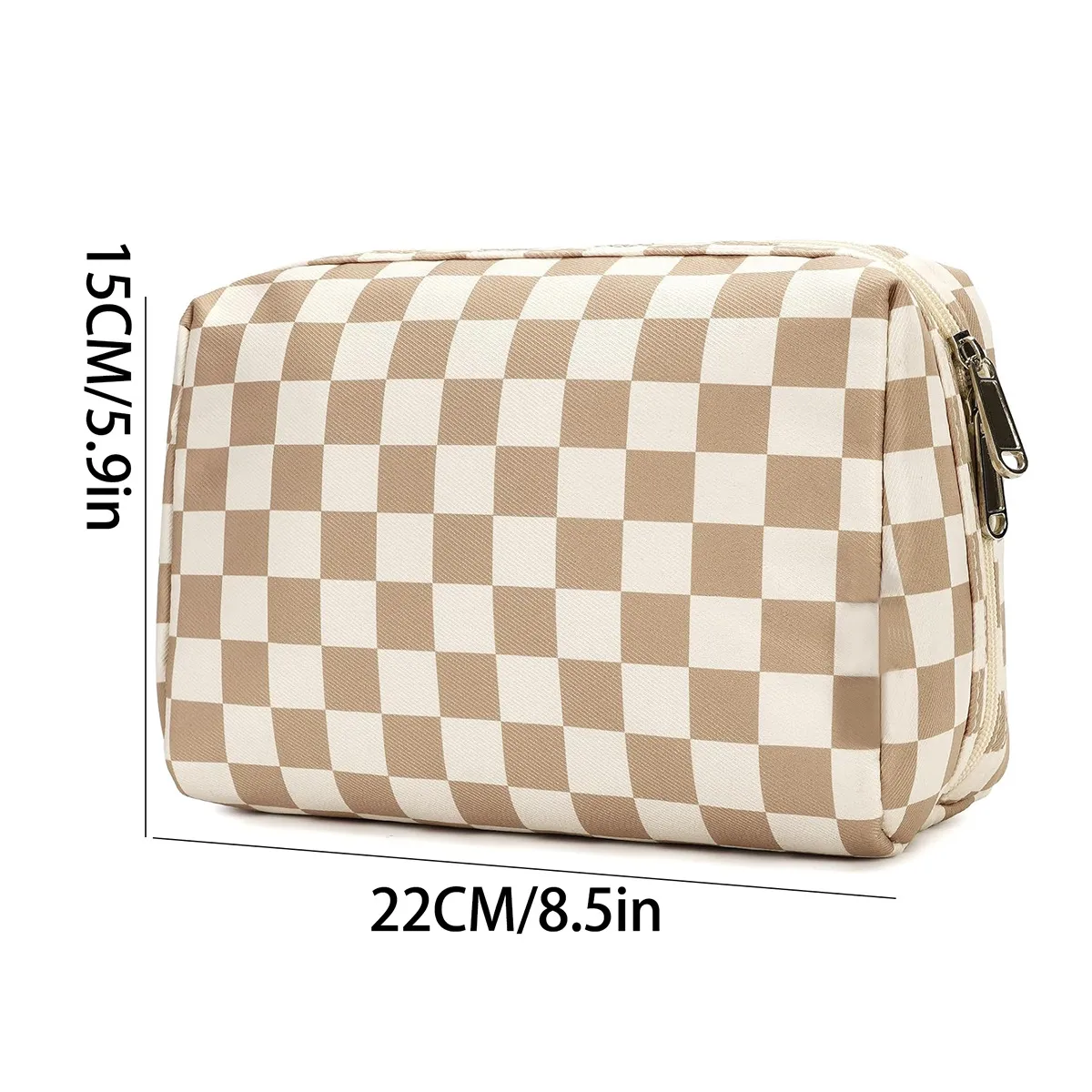 Checkerboard Pattern Portable Cosmetic Makeup Bag front view