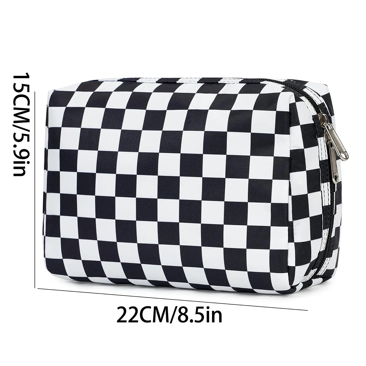 Premium material detail of Checkerboard Pattern Portable Cosmetic Makeup Bag