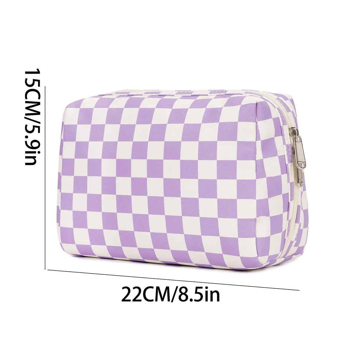 Interior compartments of Checkerboard Pattern Portable Cosmetic Makeup Bag
