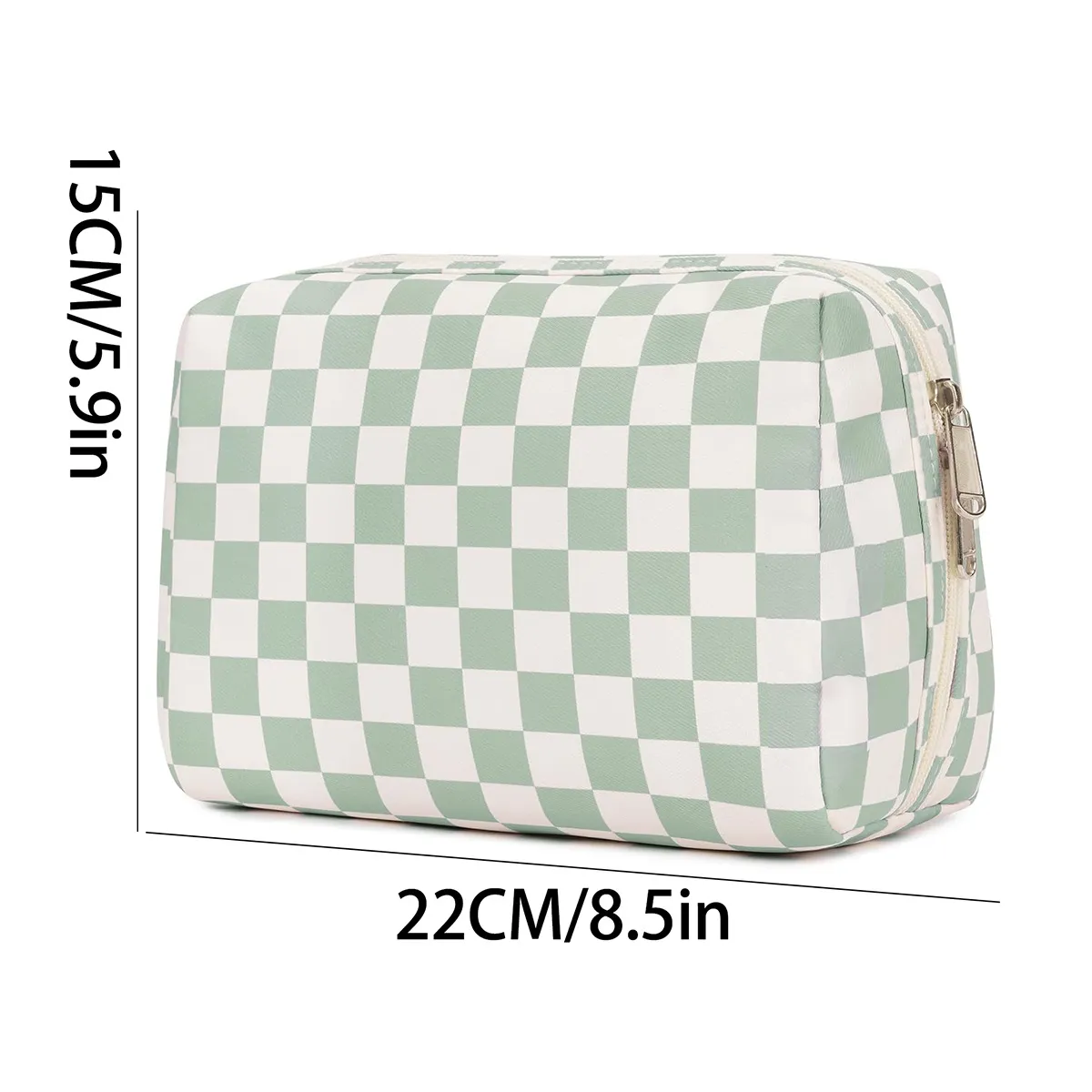 Quality buckle details of Checkerboard Pattern Portable Cosmetic Makeup Bag