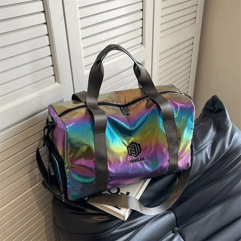 Rainbow iridescent version - Premium duffel bag manufacturer showing vibrant color option