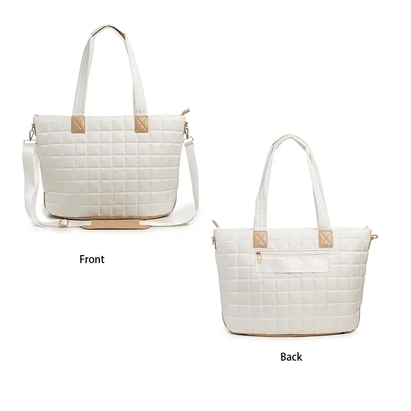 Cotton padded tote detailed view - Custom manufacturing quality for wholesale fashion accessories showing quilted pattern
