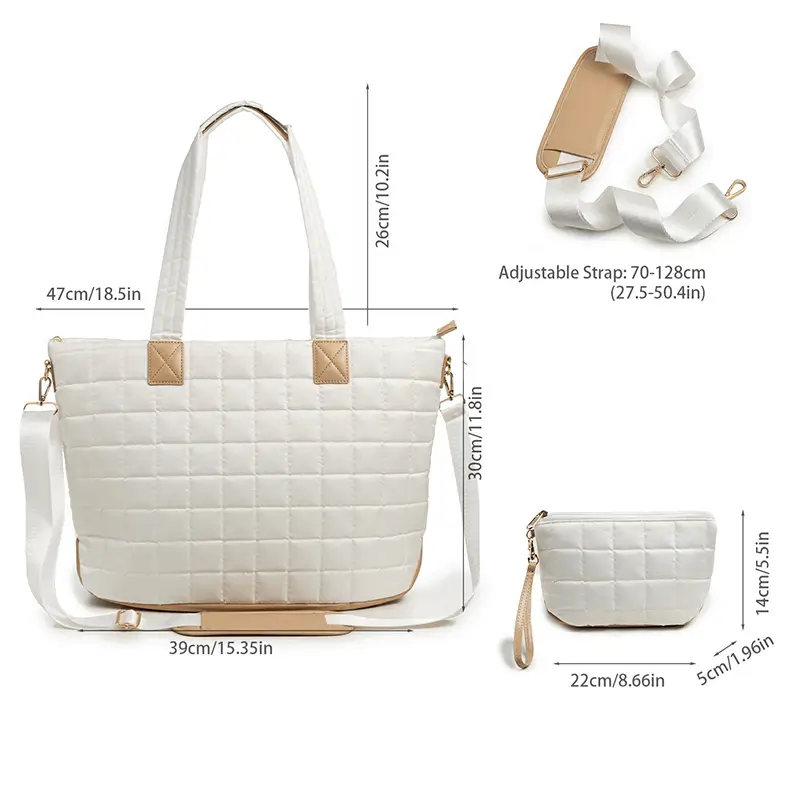 Cotton padded tote interior view - Production quality for custom fashion accessory manufacturing showing spacious capacity