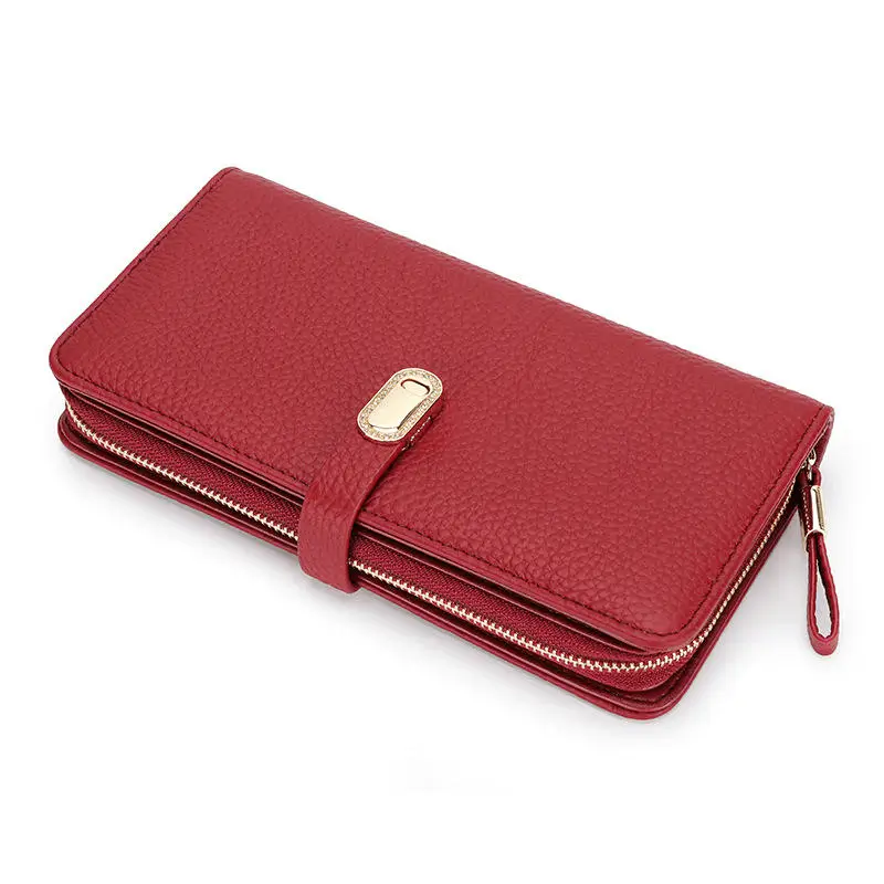 Women's cowhide wallet alternative view - Manufacturing precision for wholesale fashion accessory factory showing rhinestone design