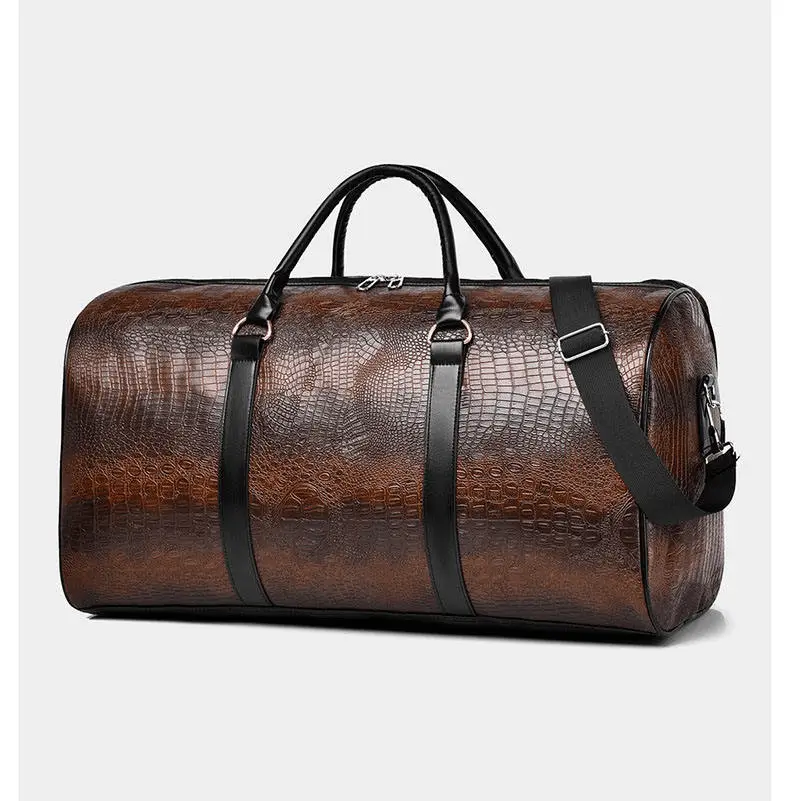 Crocodile Pattern Duffel Bag Manufacturer - Vintage brown with embossed texture
