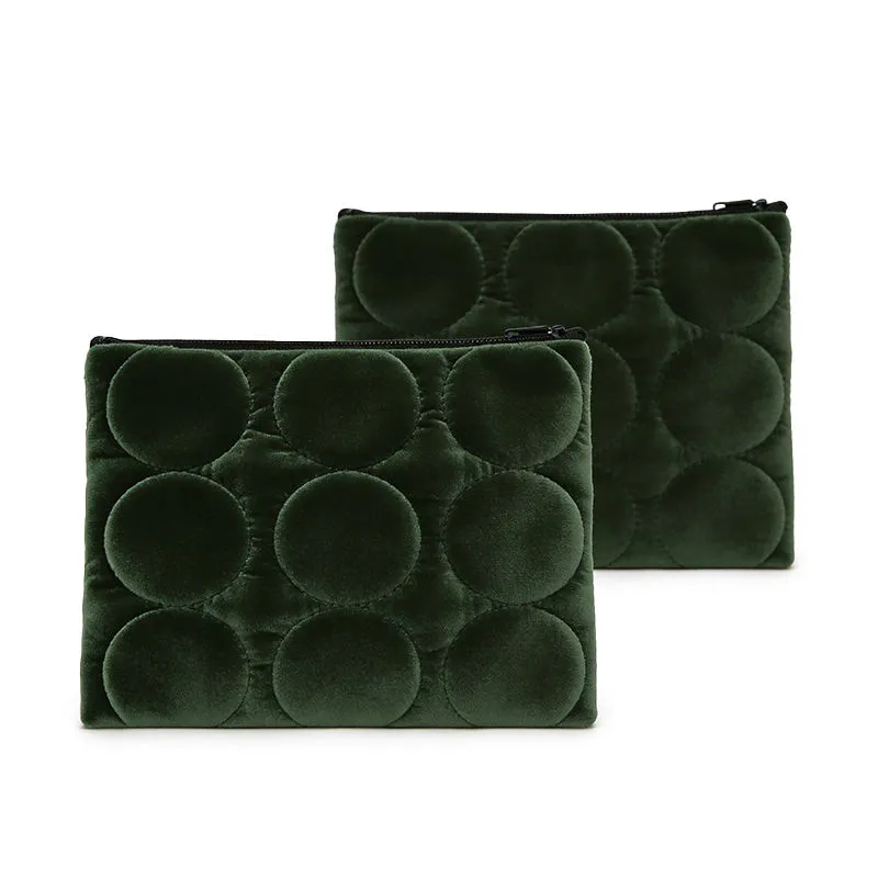 Bespoke velvet toiletry bag factory - Two custom velvet pouches showing uniform production quality