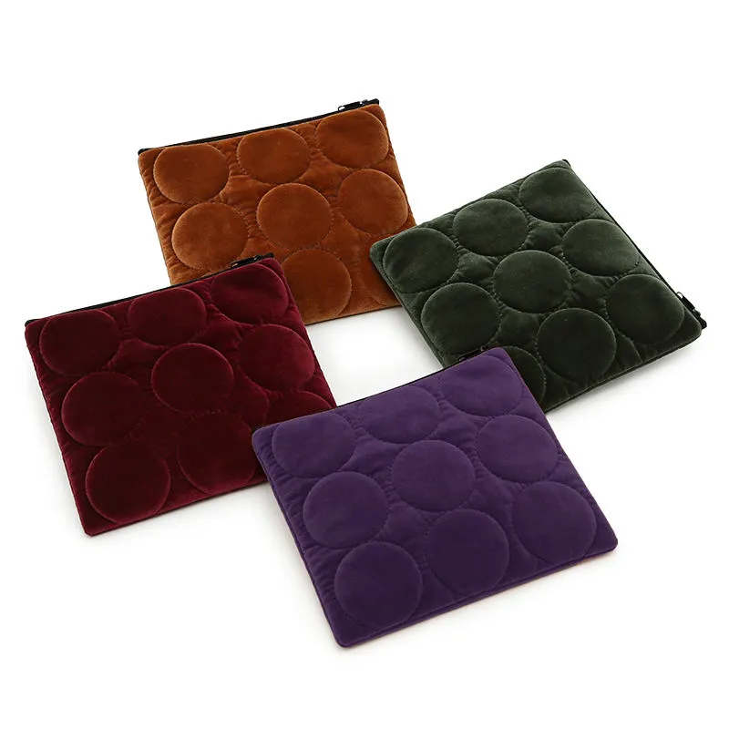 Custom velvet pouch interior view - Open view showing large capacity and zipper detail