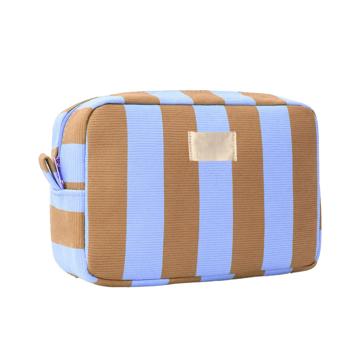 Khaki striped terry cosmetic bag - Professional manufacturing with custom branding for spa and beauty markets