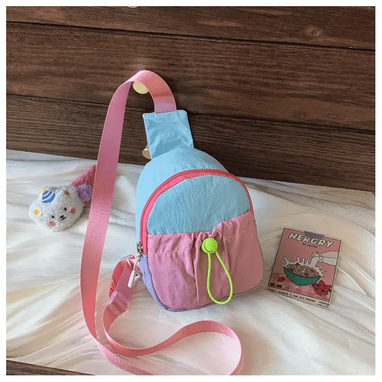 Kids waist bag blue pink view - Custom manufacturing quality for wholesale accessories showing texture detail