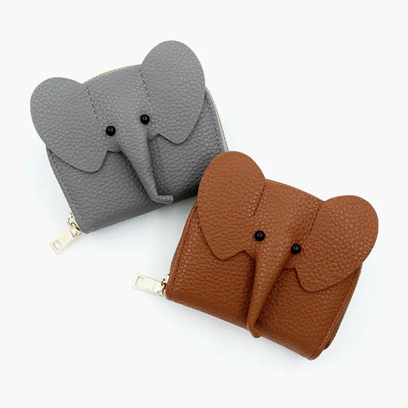Elephant wallet set with full-length smooth-glide resin zipper for daily utility