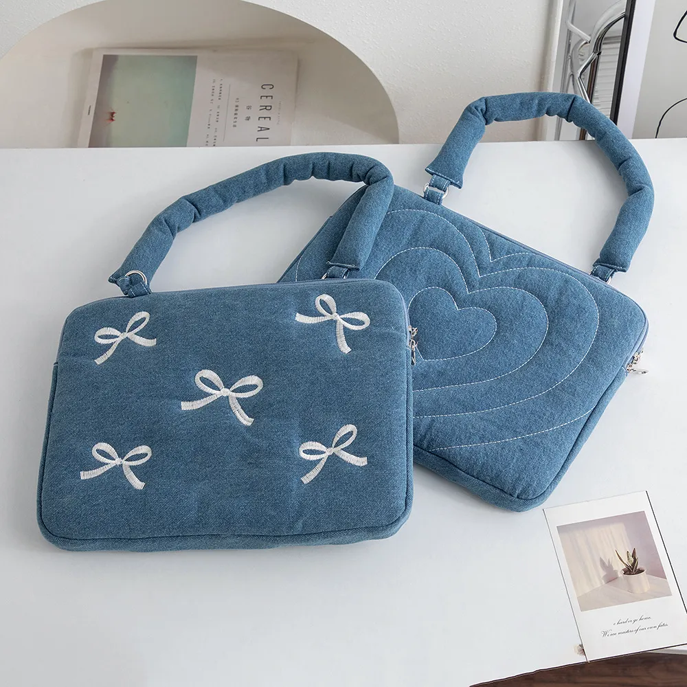 Shock-padded interior of ultra-light waterproof denim MacBook bag