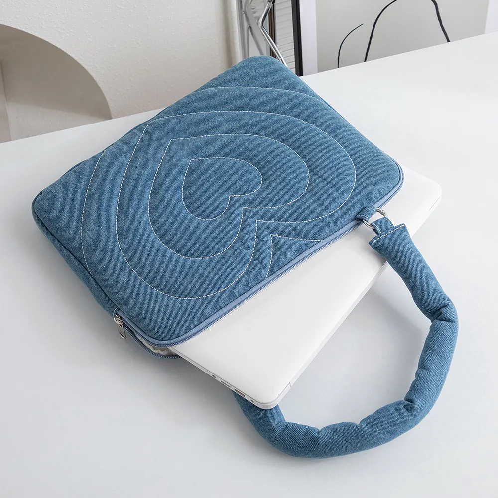Anti-theft zipper layout and waterproof denim shell on custom tech sleeve