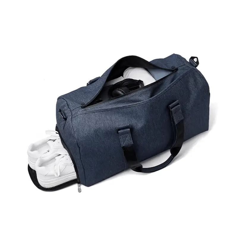Weekender bag factory - Interior organization showing shoe compartment for wholesale orders