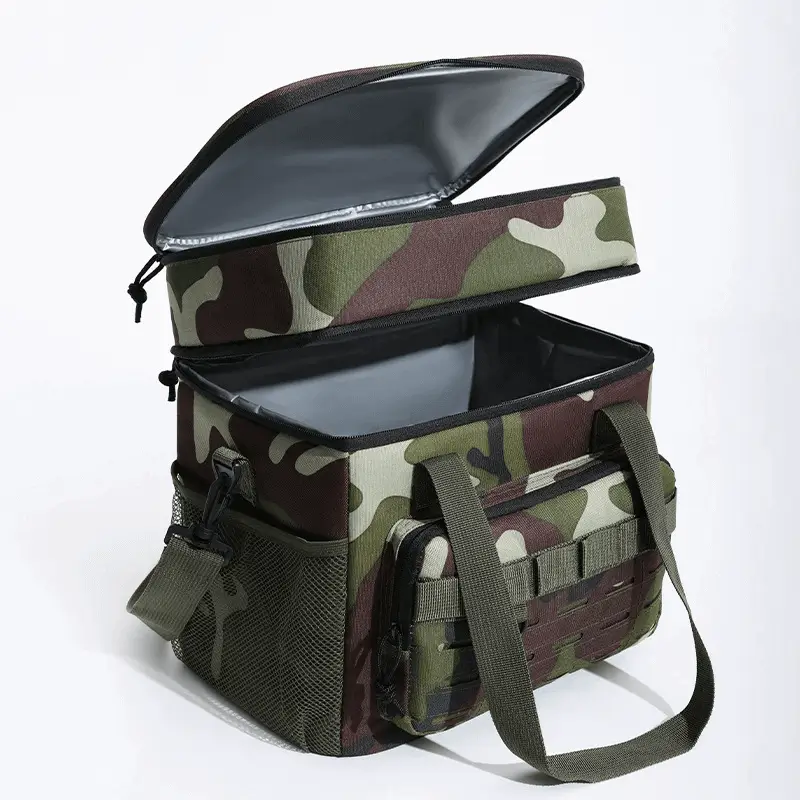 Jungle camouflage version showing double layer structure - tactical cooler bag factory production