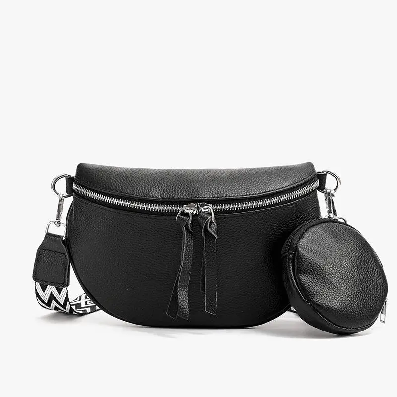 Casual waist bag black view - Manufacturing precision for wholesale fashion factory showing geometric strap detail