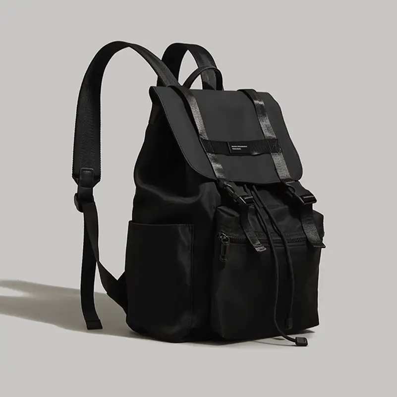 Side view showing adjustable straps and side pocket - urban backpack factory production
