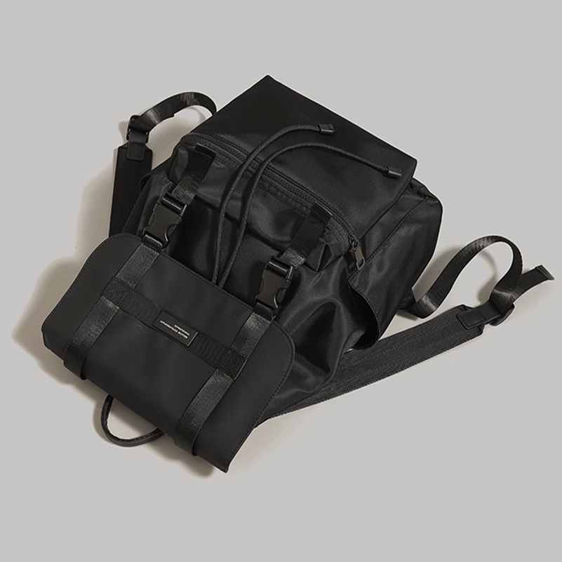 Dynamic view - Premium backpack manufacturer showing drawstring and buckle details