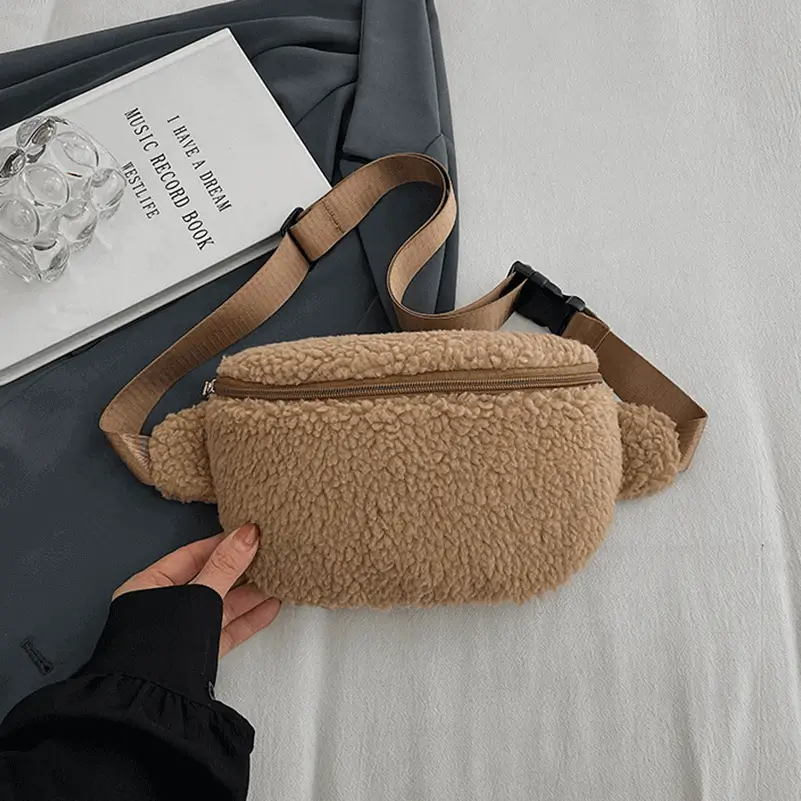 Faux fur waist bag alternative view - Manufacturing precision for wholesale luxury accessory factory showing plush texture design