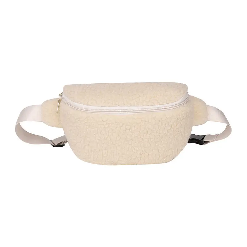 Faux fur waist bag detailed view - Production quality for custom luxury accessory manufacturing showing plush compartments