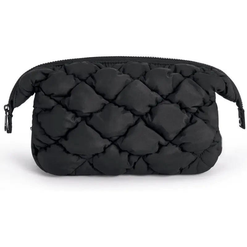 Fluffy cosmetic bag angled view - Soft texture demonstration for custom manufacturing