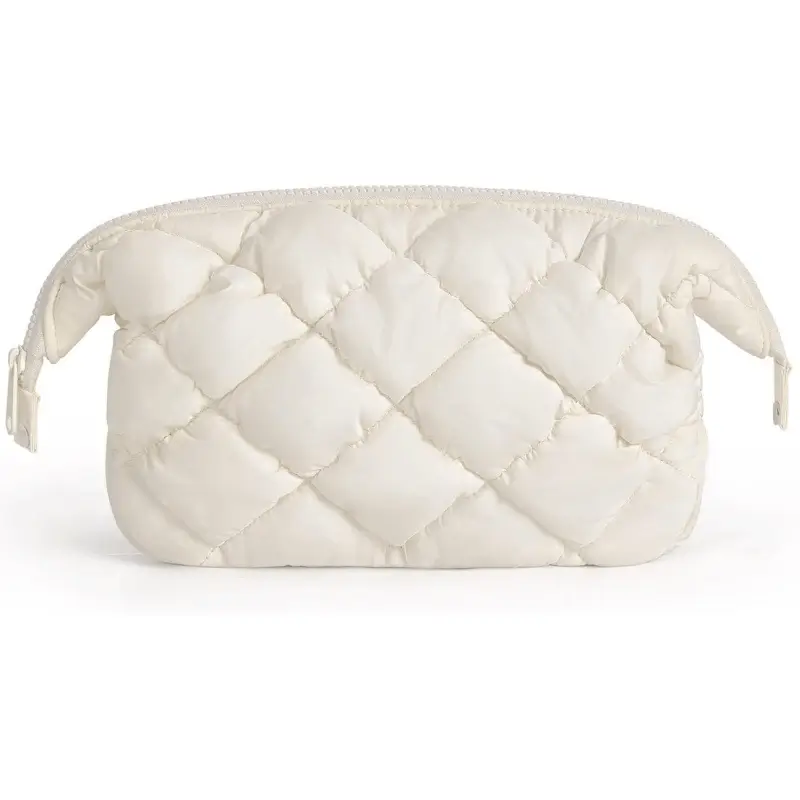 Fluffy bag front view - Light khaki color and quilted pattern for OEM orders