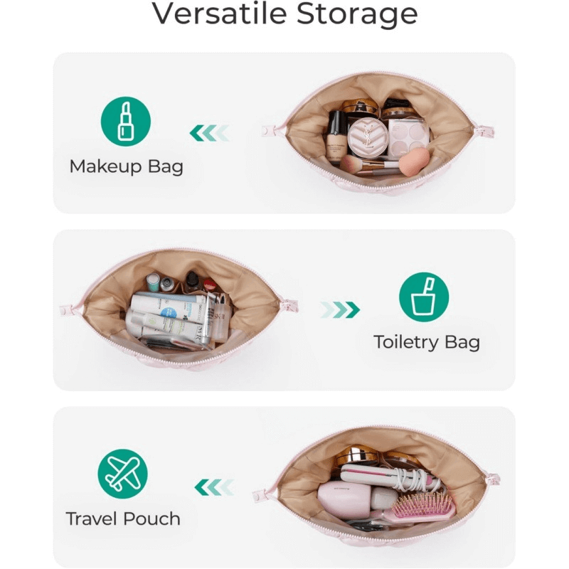 Fluffy cosmetic bag front view - Light khaki color for custom manufacturing