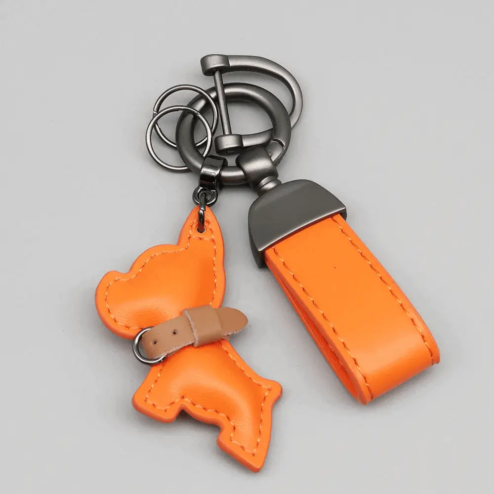 Premium French Bulldog keychain manufacturer - Orange leather French Bulldog with breed-accurate design and quality craftsmanship