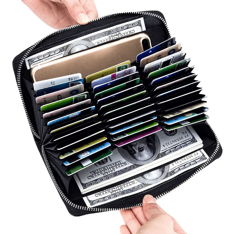 RFID blocking wallet manufacturer - Premium leather wallet with advanced security technology for custom OEM security production