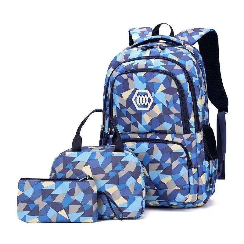 Blue geometric backpack set - professional kids backpack manufacturer