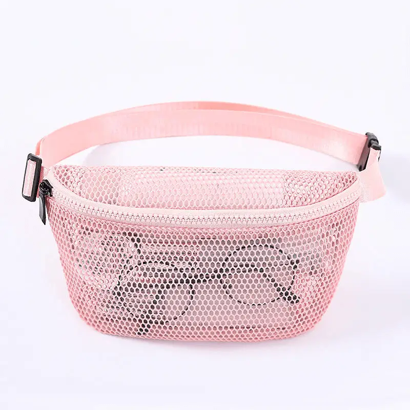 Mesh waist bag pink view - Manufacturing precision for wholesale sport factory showing ventilation grid detail