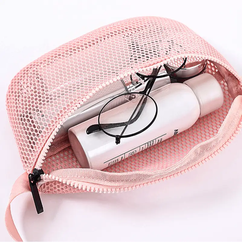 Mesh waist bag interior view - Production quality for custom accessory manufacturing showing spacious capacity