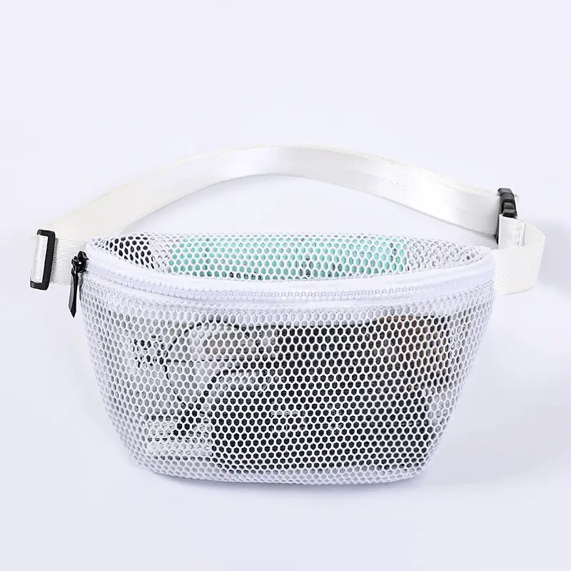Mesh waist bag white view - OEM manufacturing precision for wholesale accessories showing minimalist athletic design