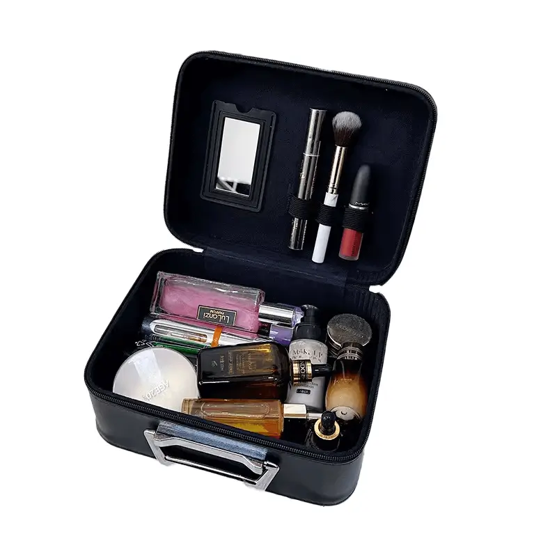 Rain silk pattern bag interior - Organized compartments with elastic loops and built-in mirror for wholesale beauty accessory production