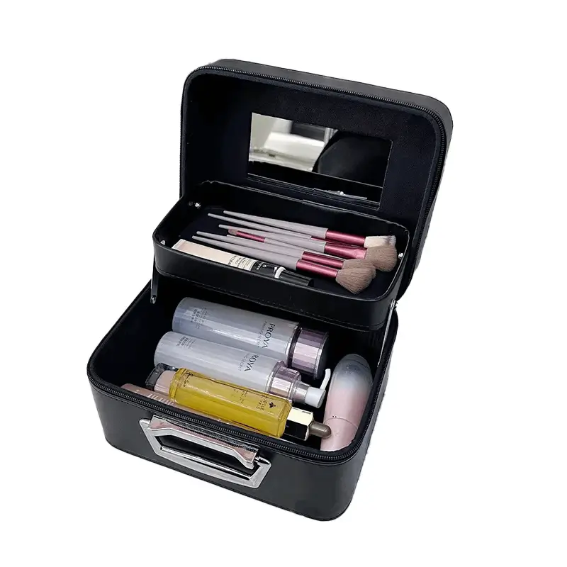 Mirror view cosmetic bag - Two-layer design with organized interior for custom manufacturing